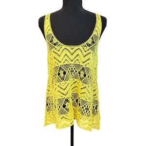 Patchington Womens Crochet Knit Tank Top S Neon Yellow Boho Resort Maximalist